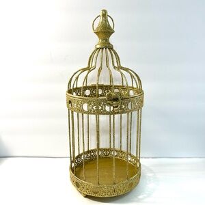 Gold Glitter Decorative Birdcage | Vintage Style Metal Home Decor Accent